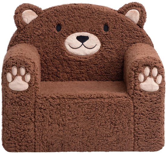 Dailygoods- Peuterstoel Ultra-Zacht - Schattig Berendesign - Veiligheidsarmsteunen - Duurzame Sherpa-Stof - Comfortabel Zitgevoel - Dikke Schuimvulling - Kindersofa