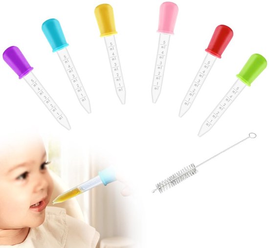 Dailygoods- Pipetten Set van 6 - Kunststof/Siliconen - Vloeistofdispenser voor Kinderen - Veilig en Kindvriendelijk - Nauwkeurige Dosering - Kleurrijk Ontwerp - Druppelaar