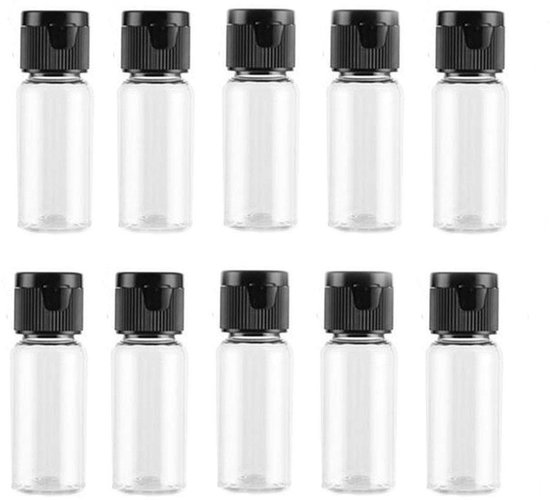 Dailygoods- Plastic Flessen 20 Stuks - 15ml Transparante Flessen - Zwarte Stopper - Duurzaam - Lichtgewicht - Perfect voor Reizen - Reisflessen