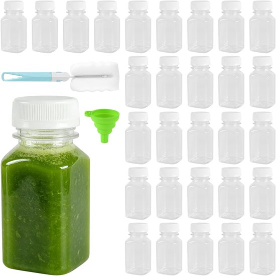 Dailygoods- Plastic Flessen Set van 30 - 150ml Transparante Kunststof Flessen - Herbruikbare Containers - Deksels en Borstel - Ideaal voor Dranken - Drankflessen