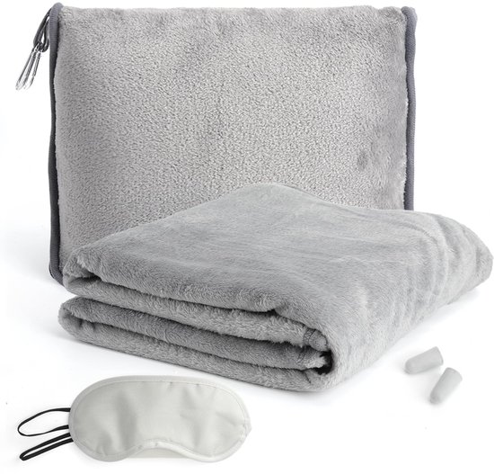 Dailygoods - Reisdeken, kussen, 2-in-1 met hoofdkussensloop, slaapmasker, oordopjes, autodeken, transformatiekussen, zacht vliegtuigdeken, compact kussen, reisdeken, vliegtuig voor auto, camping, kantoor
