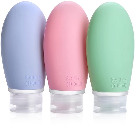 Dailygoods- Reisfles 100ml - Siliconen - Lekvrij - Reisflesjes Handbagage - Reisaccessoires - 3 Stuks - FDA Goedgekeurd - Reistube