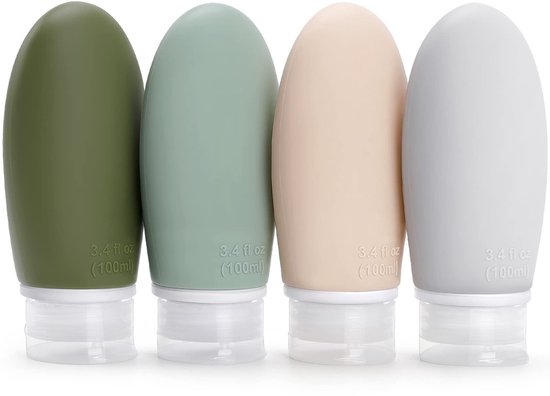 Dailygoods- Reisflesjes 100ml - 4 Stuks - Lekvrij Design - Siliconen - TSA-Goedgekeurd - Ideaal voor Vliegreizen - Reistubes