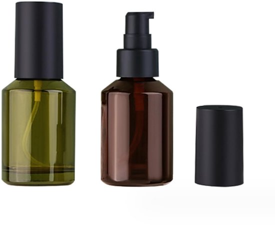 Dailygoods- Reisflessen 60ml/2oz - Glazen Pompflessen - Lekvrije Cosmetische Containers - Set van 2 - Wijnrood/Groen - Herbruikbaar en Stevig - Cosmetische Flacon