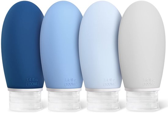 Dailygoods- Reisflessen Set van 4 - 100 ml Lekvrij - BPA-vrij - Draagbare Reiscontainer - Ideaal voor Vliegreizen - Zachte Siliconen - Toilettas