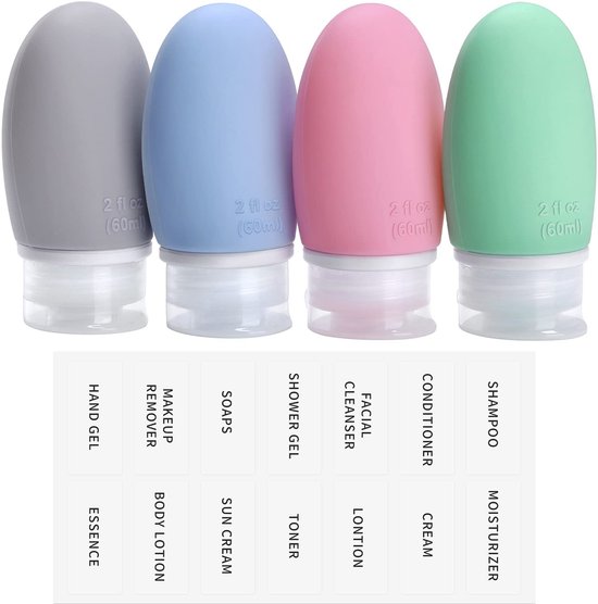 Dailygoods- Reisflessen Set van 4 - 100 ml - Lekvrij - Navulbare Draagbare Container - BPA-vrij - TSA-getest - Zachte Siliconen - Reistubes
