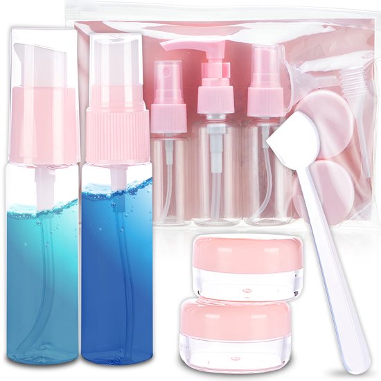 Dailygoods- Reisflessenset 8-delig - Vliegreis Accessoires - Cosmetica Opbergset - Plastic Flessen - Lege Pompfles - Duurzaam Materiaal - Cosmeticaflessen
