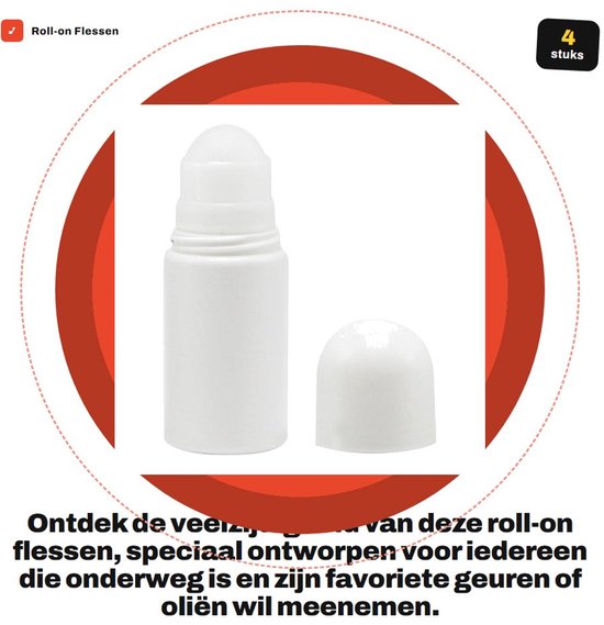Dailygoods- Roll-on Fles 4 Stuks - 50 ml Navulbare Fles - Lekvrije Plastic Fles - Lichtgewicht en Draagbaar - Voor Geur en Aromatherapie - Roll-on Bottle