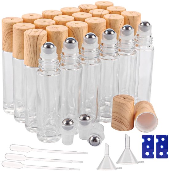 Dailygoods- Roll-on Flessen 24 Stuks - Lege Glazen Flessen 10 ml - Transparante Flessen voor Etherische Oliën - Spa/Massage/Aromatherapie - Met Rollende Kogel - Olieflessen