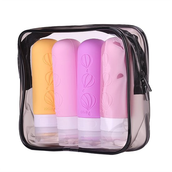 Dailygoods - RoseFlower Siliconen Reisflessen, lekvrije siliconen reisflessen containers travel bottles, navulbaar en knijpbaar, voor lotion, douchegel en shampoo, reisaccessoire het vliegtuig, 90 ml