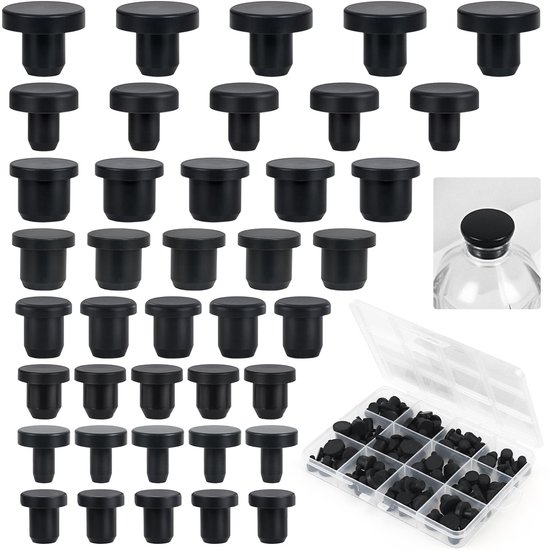 Dailygoods- Rubberen Stoppen 100 Stuks - Siliconen Stop - Herbruikbaar - Afdekkappen Rubber - 8 Maten - Afdichting voor Gaten en Buizen