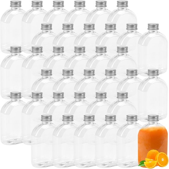 Dailygoods- Sapflessen 36 stuks - 200 ml - Plastic - Schroefdop - Doorzichtig - Eenvoudig te reinigen - Lekvrije doppen - Drankflessen