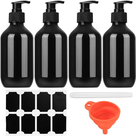 Dailygoods- Shampooflessen navulbaar 300 ml - Set van 4 - Zeepdispenserflessen - Lotionpomp - Antislip schroefdraad - Duurzaam PET materiaal - Dispenserflessen