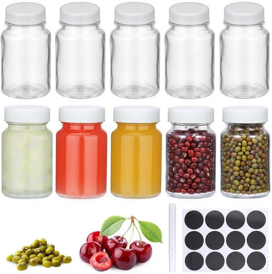 Dailygoods- Shotfles 60ml - Glazen Flessen met Deksel - Herbruikbare Mini Gembershot - Antislip Onderkant - Lekvrij Ontwerp - Inclusief Stickers - Glazen Pot