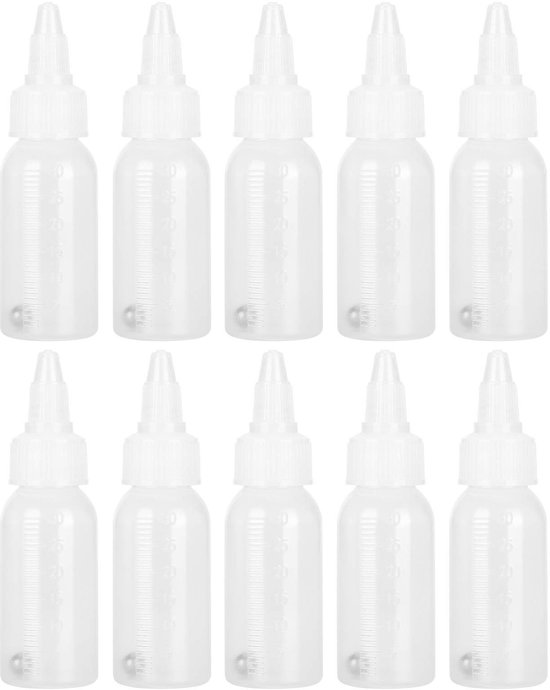 Dailygoods- Spuitflessenset 10 Stuks - Mini Druppelflesjes 30 ml - Plastic Druppelflesje met Pipet - Schaalhouder - Voor Kleur en Specerijen - Druppelfles