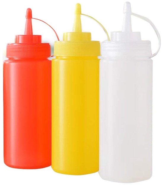 Dailygoods- Squeeze Fles 360 ml - 3PCS - Plastic - Antislip - Waterdicht - Lichtgewicht - Ideaal voor Sauzen - Saucefles
