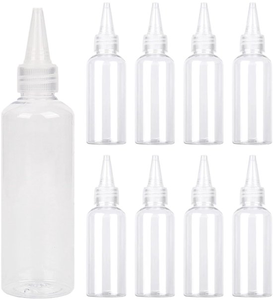 Dailygoods- Squeeze Flessen 100ml - 8 Stuks - Doseringsflessen - Lege Kleurflessen - Spuitflessen met Dopschroef - Hoge Kwaliteit PET Materialen - Doserfles