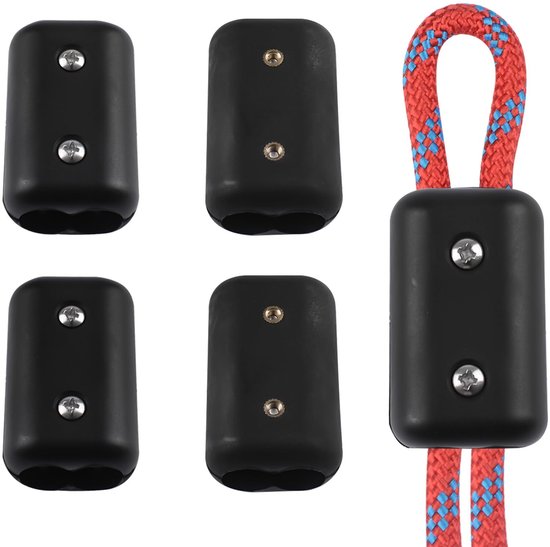 Dailygoods- Touwklem 4 Stuks - Herbruikbare Kunststof - Geschikt voor 9-10 mm Nylontouw - Dubbele Gaten - Eenvoudig te Installeren - Robuust en Duurzaam - Touwconnector