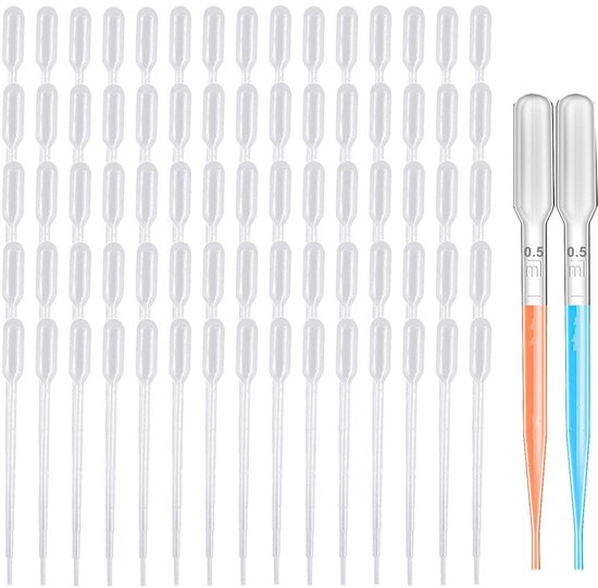 Dailygoods- Transferpipet 0,5 ml - Kunststof Pipetten - Wegwerp Pipetten - Gegradueerde Pipetten - Transparante Pipetten - Nauwkeurige Vloeistofmeting