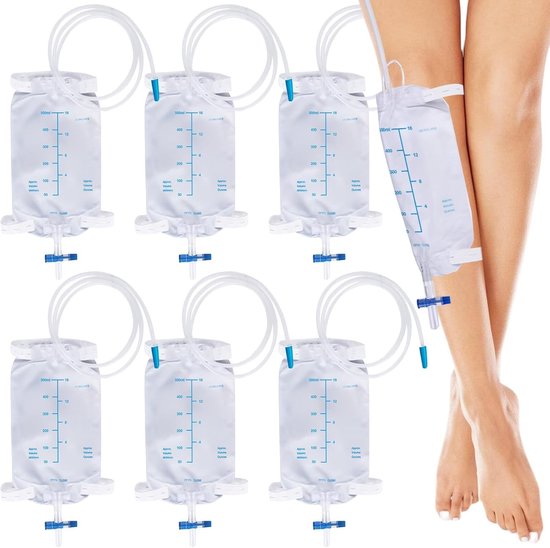 Dailygoods- Urinezak 500ml - Urinedrainagezak - Urineopvangzak - Drainagezak - Urinezakhouder/ catheterhouder - 6 stuks
