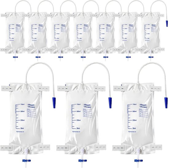 Dailygoods- Urinezak 750 ml - 10 Stuks - Urinedrainagezak - Katheterzak - Anti-terugstroomdesign - PVC Medische Kwaliteit - Met Ventiel en T-afvoer