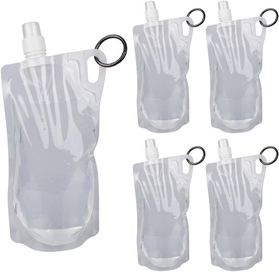 Dailygoods- Wandelfles 5 Stuks - Opvouwbare Waterfles 1L - BPA-vrij - Rugzak Waterfles - Perfect voor Kamperen/Fietsen - Materiaal: PE