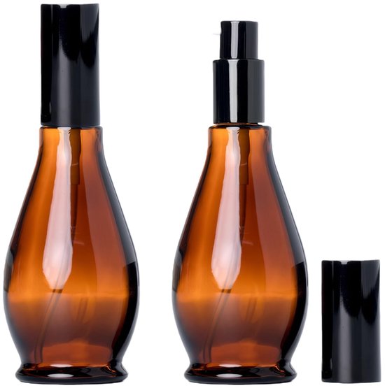 Dailygoody - Amber Glas Lotion Pomp Flessen - Herbruikbare Dispenser - 100ml - Cosmetica Containers - Reisformaat - Zwart Pomp - Geschikt voor Es