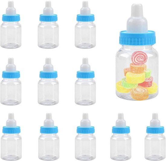 Dailygoody - Baby Shower Gunsten - Snoepdoos - Voedselveilig kunststof - Blauw - Mini Flesjes - Perfect voor Feestjes - 12 Stuks