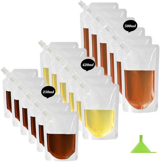 Dailygoody - Drinkzakjes - Hervulbare plastic flessen - Lichtgewicht en opvouwbaar - Transparant - Ideaal voor festivals - Herbruikbaar en veilig