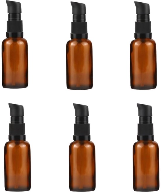 Dailygoody - Lege Amber Glas Lotion Pomp Druk Fles - 6 Stuks - Ideaal voor Reizen - 30ML - Perfect voor Crème en Lotion - Handig voor Zakenreis - Comp..