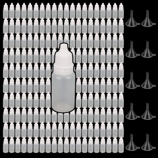 Dailygoody - Lege Druppelflesjes - 200 Stuks - Ideaal voor Verf en Essentie - 10 ml - Inclusief Kleine Trechters - Herbruikbaar en Wegwerp - Geschikt ... van Merkloos