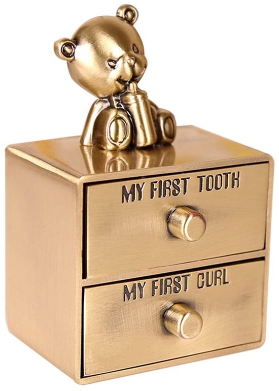 Dailygoody - OmGoods - Dailygoody - Melktanddoos - Tandendoos voor Baby - Geheugenbox met 2 Laden - Schattige Beer - Bewaar eerste tand en krul - Geschikt voor kinderen
