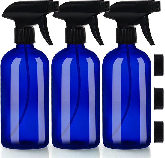 Dailygoody - Refill Sprayflessen - Glazen verstuivers - 3-Pack - Blauw - Voor schoonmaakproducten - Duurzaam en herbruikbaar