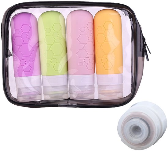 Dailygoody - Reisflessen - Siliconen reisflessen - Lekvrij en navulbaar - Set van 4 - Perfect voor shampoo en lichaamsverzorging - Ideaal voor op reis