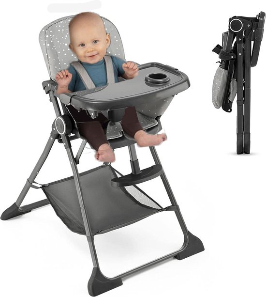DailySupplies® Kinderzetel - Eetstoel Baby 6 Maanden en Ouder - Kinder Eetstoel - Inklapbare Kinderstoel - Donker Grijs van DailySupplies®