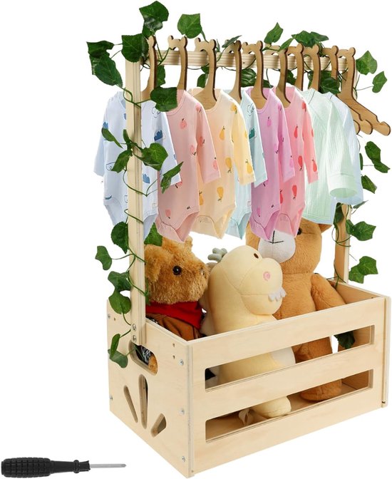 DailySupplies® Kraammand - Geboortemand met Knuffel - Kraamcadeau Meisje - Hout Bruin van Merkloos