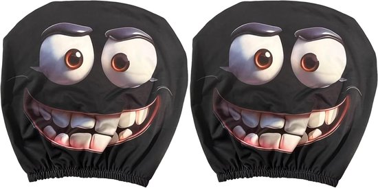 Daity Grappige cartoon auto hoofdsteunhoezen - 2-delige universele, schattige hoofdsteunbeschermers met grote ogen, auto-interieuraccessoires, dubbelzijdige decoratie voor auto's, vrachtwagens en bestelwagens, geschikt voor Halloween en Kerstmis（D） van Merkloos