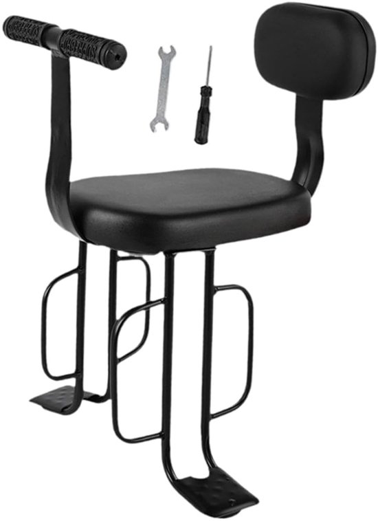 Daity Kinderfietszitje voor achterop — Met rugleuning, armleuningen en voetsteunen — Achterop gemonteerd fietszitje — 32 x 18 x 26 cm — Zwart — Compatibel met mountainbikes met bagagedrager
