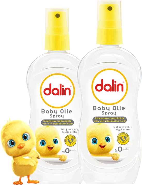 Dalin Baby Olie Spray Classic 2 x 200ml Verzorgende en Milde Babyolie voor Gevoelige Huid van Dalin