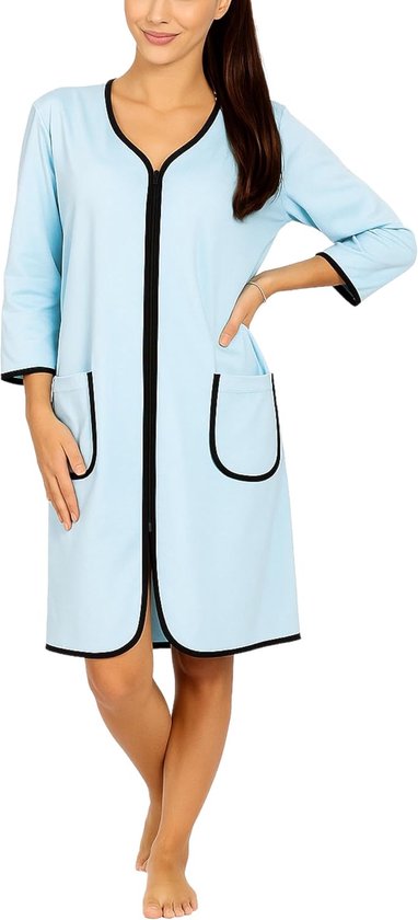 Dames Badjas Kamerjas met Rits 3/4 Mouwen Lichte, Turquoise, XXL