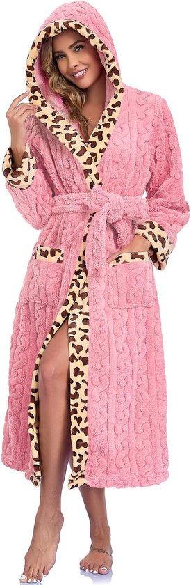 Dames Capuchonbadjas – Luipaardprint, Lange Zachte Fleece