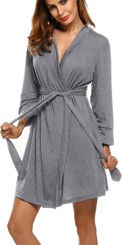 Dames gewaden korte gebreide badjas ochtendjas dames loungewear V-hals lichtgewicht zachte kimono met zakken