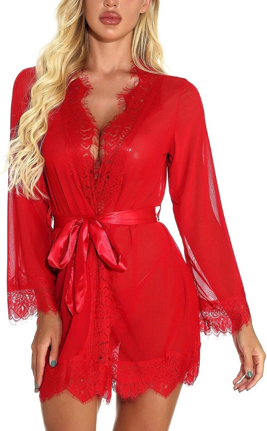 Dames kimono badjas sexy kant babydoll lingerie mesh cover up lingerie bruid