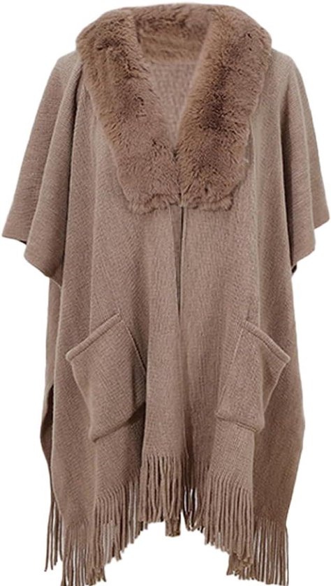 Dames Poncho Sjaal - Oversized Cape - Warm Blijven - Met Nek en Zakken - One Size - Bruin
