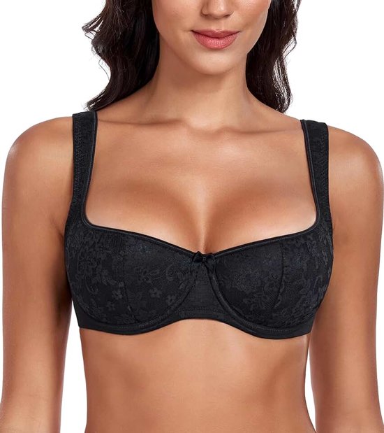 Dames Push Up BH met diepe V-hals Converteerbare Draadloze Multiway Bra | Halve cups design, dirndl balconette, licht gevoerd, katoenen voering, beugel, elastische, verstelbare bandjes, open rug