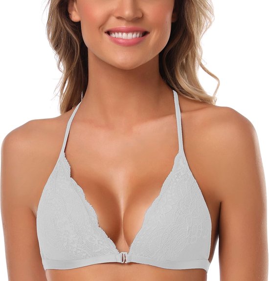 Dames Voorsluiting BH Zonder Beugel,Triangel Cup Comfort Bh Kanten Bralette Bustier Top Sexy Bloemen Kanten Verwijderbare Gewatteerde Cup Vrouwen Lingerie