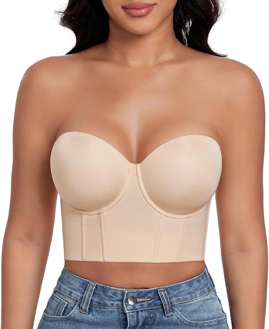 Damesbeha, strapless push-up beha, shapewear, ondergoed met beugel, grote maten, sterke ondersteuning, korsetbeha