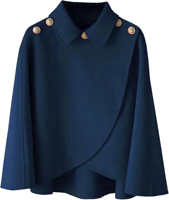 Damesponcho voor de winter, elegant, met knopen, warm poloshirt