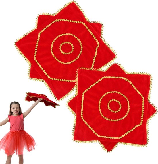 Dansdoeken Kinderen - Handdoekjes Decoratie - Show Optreden - Gouden Fluweel - 40x40 cm - Rood