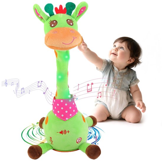 Dansende pratende giraf - Zingend, opnemend en herhalend muzikaal speelgoed - Oplichtende pluchen giraffe - Interactief speelgoed voor baby, peuter en kind - Groen van Merkloos
